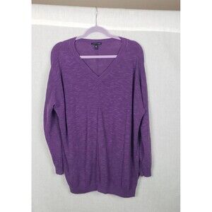 Eileen Fisher Knit Sweater M‎ Pullover Purple Slub Organic Linen Cotton Casual